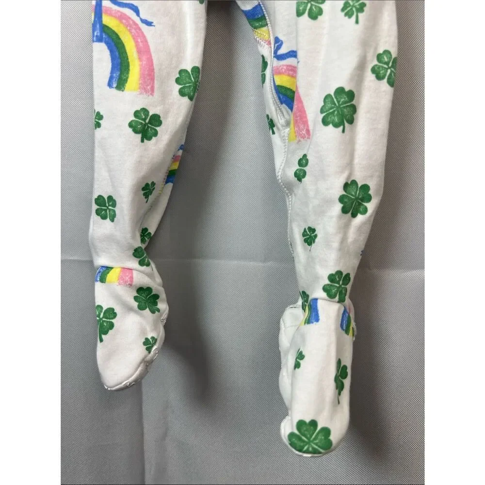 The Beaufort Bonnet Company shamrock bows and rainbows print footie NWOT o/3 m